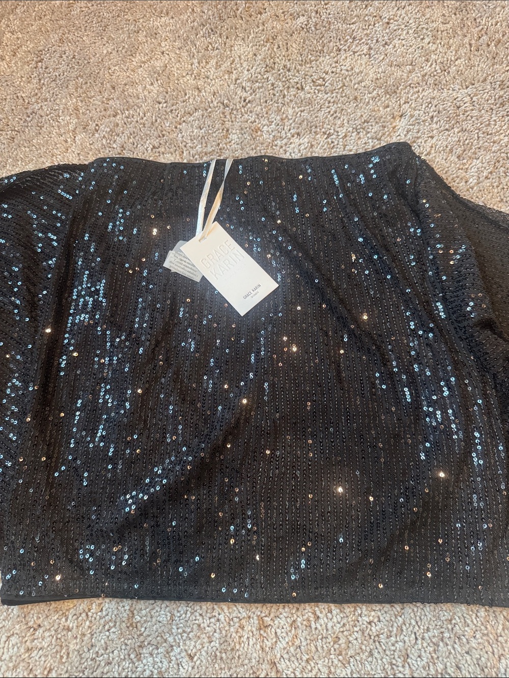Grace Karin Sequined Black Wrap skirt with Cross-Front Detail